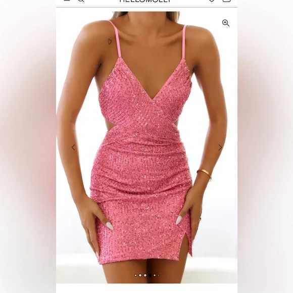 2 for $30 sale: NWT Hello Molly pink sequins mini dress with side cut outs - 6 - Picture 2 of 7